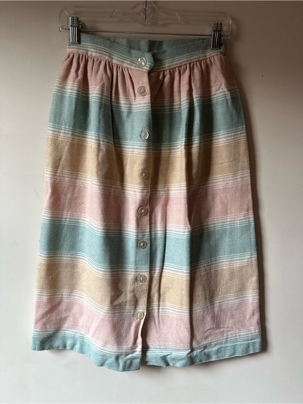 Vintage Wool Blend Pastel Striped Button Front Skirt
